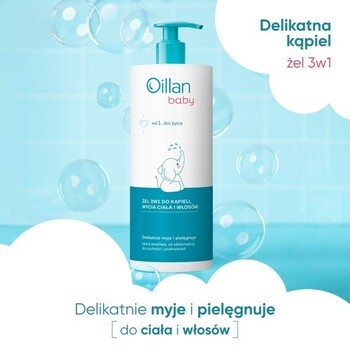 Zestaw Oillan Baby, żel do kąpieli, mycia ciała i włosów 3w1, 750 ml + ochronne mleczko do ciała, 100 ml