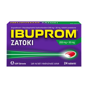 Ibuprom Zatoki, 200 mg + 30 mg, tabletki powlekane, 24 szt.