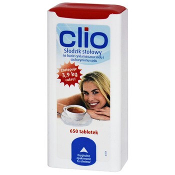 Clio tabletki, słodzik z dozownikiem, 650 szt.