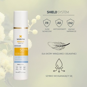 Sesderma Repaskin Urban 365, krem przeciwsłoneczny do skóry wrażliwej, SPF 50+, 50 ml
