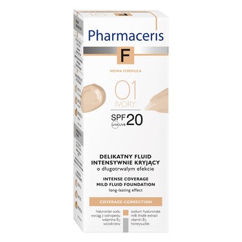 Pharmaceris F, delikatny fluid intensywnie kryjący, Ivory 01, SPF 20, 30 ml