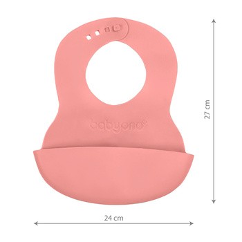 BabyOno, miękki śliniak z kieszonką i regulowanym zapięciem, różowy, 6 m+, 1 szt.