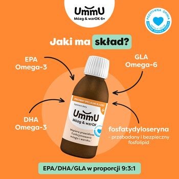 UmmU Mózg & wzrOK 6+, płyn, smak owoce leśne, 150 ml