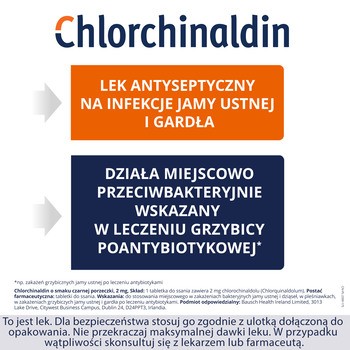 Chlorchinaldin, 2 mg, tabletki do ssania o smaku czarnej porzeczki, 20 szt.