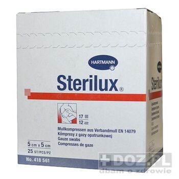 Kompresy jałowe Sterilux, 17 nitkowe, 5 x 5, 12 warstwowe, 25 szt