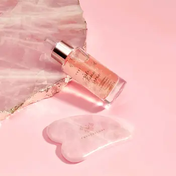 Zestaw Crystallove, serum do twarzy z kwarcem różowym, 30 ml + płytka do masażu gua sha, 1 szt.