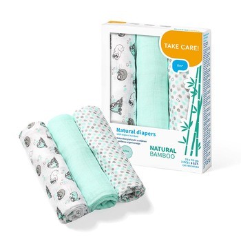 BabyOno, naturalne pieluszki z włókien bambusa organicznego, kolor miętowy, 3 szt.