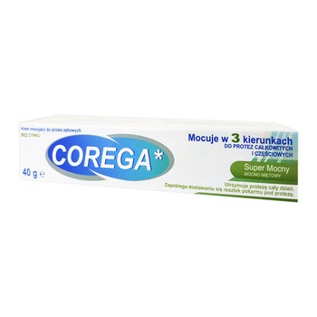 Corega Super Mocny mocno miętowy krem do protez, 40 g (Import równoległy, Pharmapoint)