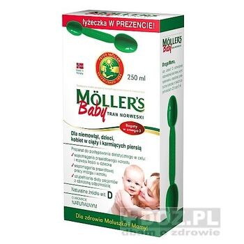 Moller`s Baby Tran Norweski, aromat naturalny, 250 ml + łyżeczka GRATIS