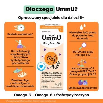 UmmU Mózg & wzrOK 6+, płyn, smak owoce leśne, 150 ml