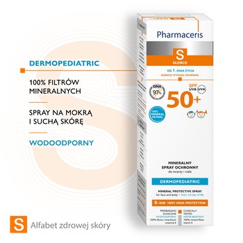 Pharmaceris S, spray ochronny do twarzy i ciała od 1. dnia życia SPF 50+, 100 ml