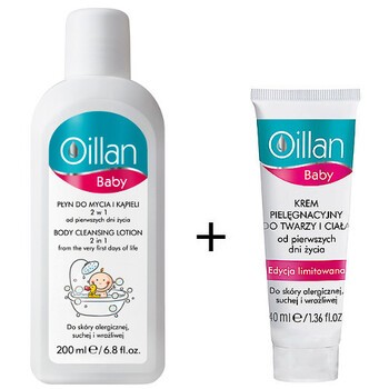 Zestaw Promocyjny Oillan Baby (płyn 2 w 1, 200 ml + krem pielęgnacyjny, 40 ml - 1 + 1 GRATIS)