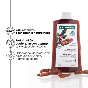 Klorane, szampon z chininą i organiczną szarotką, 400 ml