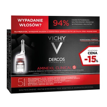 Vichy Dercos Aminexil Clinical 5, kuracja przeciw wypadaniu włosów dla mężczyzn, 21 ampułek, -15%