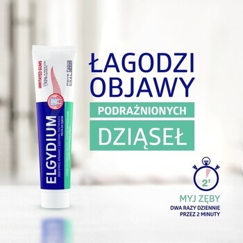 Zestaw Elgydium, pasta do zębów na podrażnione dziąsła, 75 ml + Elgydium Sensitive, pasta do zębów w żelu, 75 ml