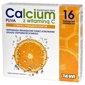 Calcium Pliva z witaminą C, tabletki musujące o smaku pomarańczowym, 16 szt.