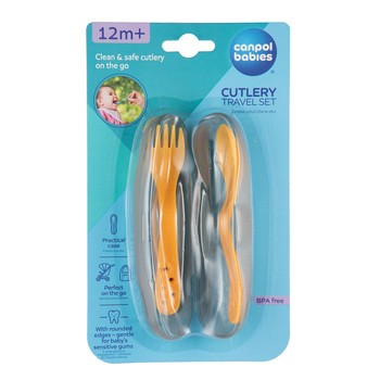 Canpol Babies, zestaw sztućców dla dziecka w etui, żółty, 1 szt.