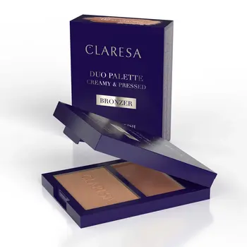 Claresa Duo Palette Creamy & Pressed, kremowo-pudrowa paleta bronzerów do konturowania, 02 Sun Tropez, 8,5 g