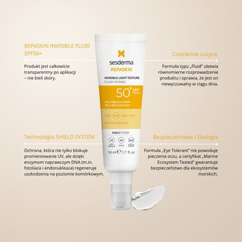 Sesderma Repaskin Invisible Fluis SPF50+, niewidoczny krem-fluid, 50 ml