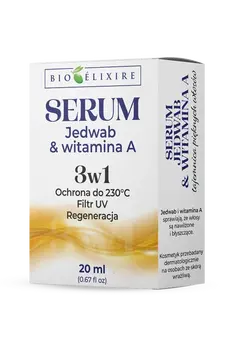 Bioelixire, serum silikonowe do włosów, Jedwab + Witamina A + koenzym Q10 + Filtr UV, 20 ml