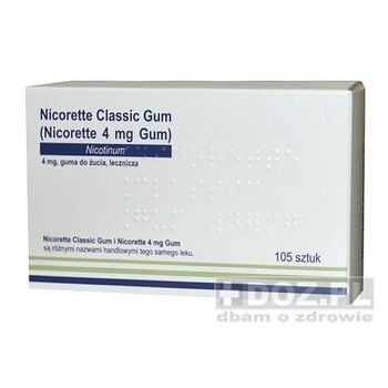 Nicorette Classic Gum, 4 mg, guma do żucia (import równoległy), 105 szt