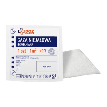 DOZ PRODUCT Gaza niejałowa, bawełniana, 17 nitkowa, 1 m2, 1 szt.