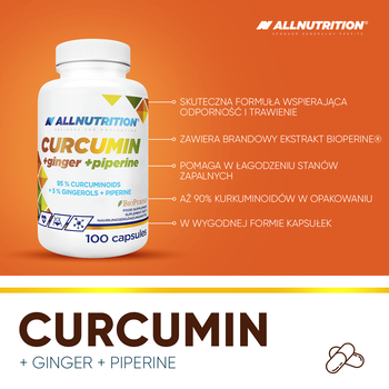 Allnutrition Curcumin + Ginger + Piperine, kapsułki, 100 szt.