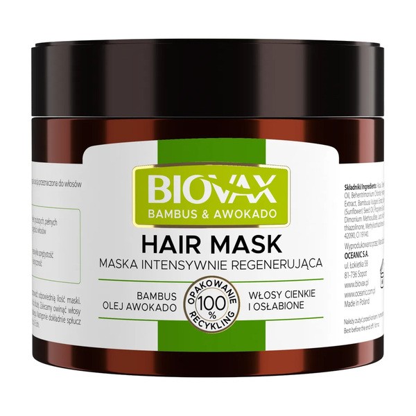 Biovax Biovax Bambus &amp; Olej Avocado, intensywnie regenerująca maseczka do włosów, 250 ml — Składniki i ocena