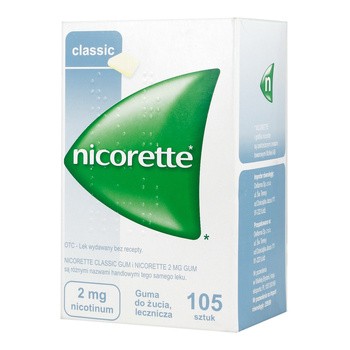 Nicorette Classic Gum, 2 mg, guma do żucia, 105 szt. (import równoległy, Delfarma)