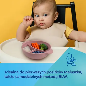Canpol babies, miska silikonowa Dots z 3 przegródkami i przyssawką, 360 ml, różowa, 1 szt.