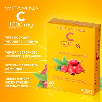 Nexon Pharma Witamina C 1000 mg z ekstraktem z kwiatów dzikiej róży, kapsułki, 30 szt.