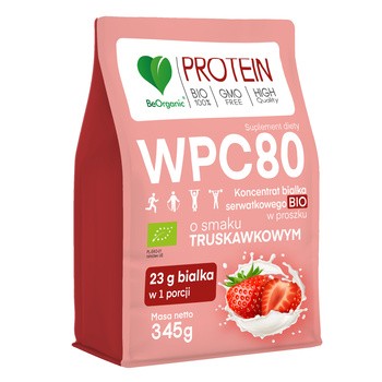 BeOrganic Protein WPC 80, proszek, smak truskawkowy, 345 g