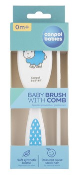 Canpol Babies, Zestaw szczotka z miękkim włosiem i grzebień dla niemowląt, niebieski, 1 szt.