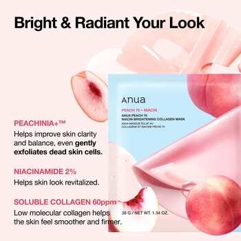 Anua Peach 70 Niacin Brightening Collagen Mask, maseczka kolagenowa, 4 szt.
