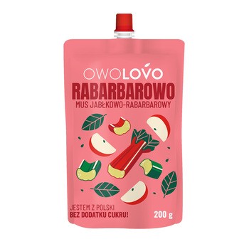 Owolovo Rabarbarowo, mus jabłkowo-rabarbarowy, 200 g