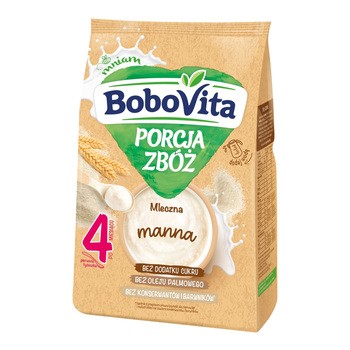 BoboVita Porcja Zbóż, kaszka mleczna, manna, 4m+, 210 g