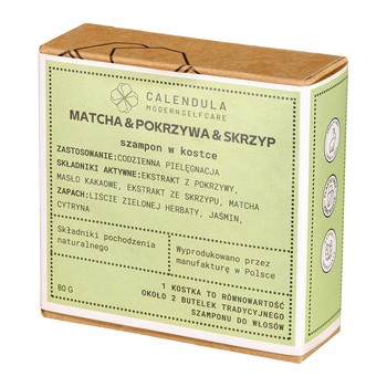 Calendula Modern Self Care, szampon w kostce, Matcha & Pokrzywa & Skrzyp, 80 g