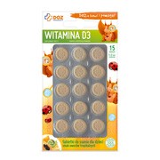 DOZ PRODUCT Witamina D3, tabletki do ssania dla dzieci, smak owoców tropikalnych, 15 szt.