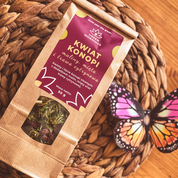 Green Mornings, Kwiat Konopi, maliny, mięta i trawa cytrynowa, herbata konopna, 50 g