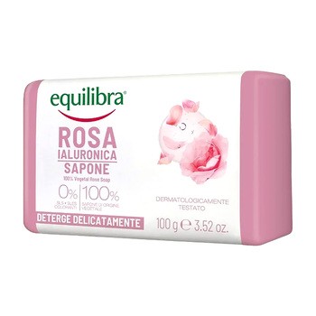 Equilibra,  delikatnie oczyszczające mydło różane z kwasem hialuronowym, 100 g