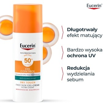 Eucerin Oil Control Dry Touch, żel-krem ochronny SPF 50+, 50 ml