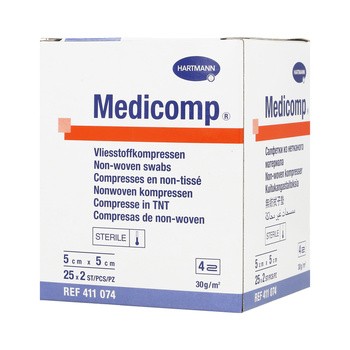 Kompres włóknisty jałowy Medicomp, 4 warstwowy, 5 cm x 5 cm, 50 szt.