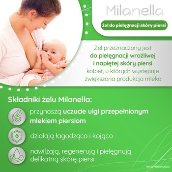 Milanella, Żel do pielęgnacji skóry piersi podczas wzmożonego napięcia pokarmu, 75 ml