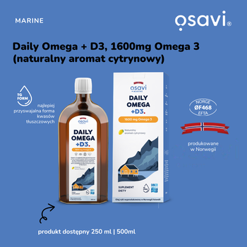 Osavi Daily Omega 1600 mg Omega 3 + D3, cytrynowy, płyn, 500 ml