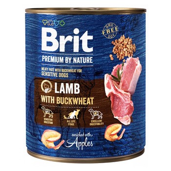 Brit Premium by Nature, karma mokra dla psów dorosłych wszystkich ras, jagnięcina z gryką, 800 g