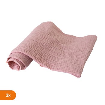 Babymatex Muslin, zestaw pieluch bawełnianych, 70 cm x 80 cm, kolor: róż, 3 szt.
