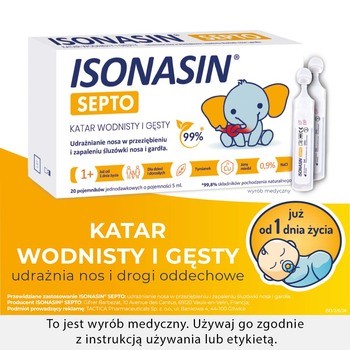 Isonasin Septo, roztwór do płukania nosa, 5 ml x 20 ampułek