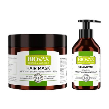 Zestaw Biovax Bambus & Olej Avocado, intensywna regeneracja, szampon do włosów, 200 ml + maska do włosów, 250 ml