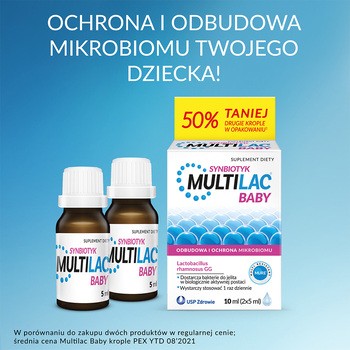 Multilac Baby, krople, synbiotyk (probiotyk + prebiotyk), 2x5 ml