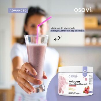 Osavi Kolagen Włosy, Skóra i Paznokcie, proszek, smak rabarbarowo-truskawkowy, 150 g